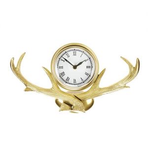 At Home in the Country - Antlers Brass Finish Wall Clock