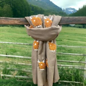 At Home in the Country - Brown/Ginger Mohair Highland Cow on Beige Scarf