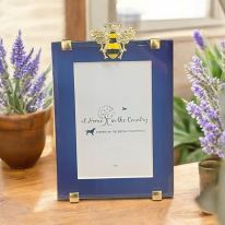 Gold Enamelled Bee on Royal Blue Rectangle Frame