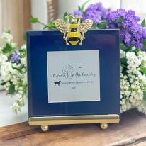Gold Enamelled Bee on Royal Blue Square Frame