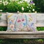 At Home in the Country - NEW Rectangle Embroidered Cushion, pinks, blues & yellow