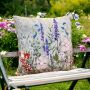 At Home in the Country - NEW Square Embroidered Cushion, pinks, salvia and poppies