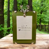 Stag Head on Green Rectangle Frame
